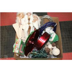 BOX W/CHRISTMAS DECOR INCL. ANGEL, TUBE