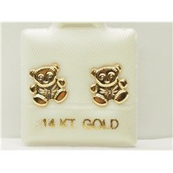 #19-14K YELLOW GOLD TEDDY BEAR EARRINGS