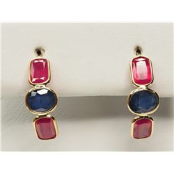 #21-14K YELLOW GOLD RUBY & SAPPHIRE EARRINGS