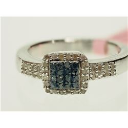 #24-S/S BLUE DIAMOND & WHITE DIAMOND RING SIZE 6.5