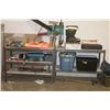 Image 1 : LOT OF TWO SHELVES WITH ASSORTED TOOLS, LASER