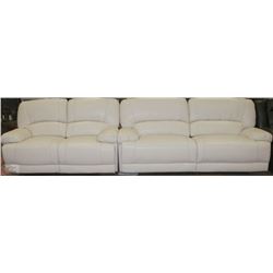 NEW WHITE BONDED LEATHER RECLINING SOFA AND LOVE