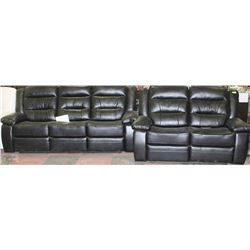 BLACK LEATHERETTE RECLINING SOFA AND LOVE SEAT