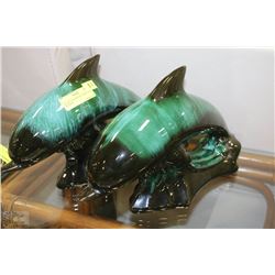 LOT OF 2 LARGE DOLPHIN BLUE MOUNTAIN POTTERY