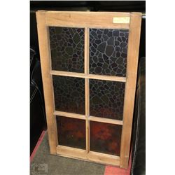 VINTAGE FRAMED PANE W/ FAUX STAINED GLASS