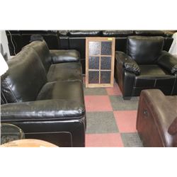 NEW BLACK LEATHERETTE WITH WHITE STITCHING SOFA