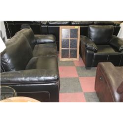 NEW BLACK LEATHERETTE WITH WHITE STITCHING SOFA