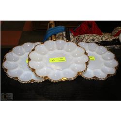 SET OF 3 ESTATE MILK GLASS AND GOLD TRIM DEVILED