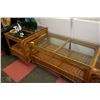 Image 1 : WICKER AND BAMBOO COFFEE TABLE WITH GLASS TOP