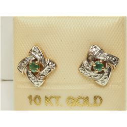 #31-10K Y/W GOLD EMERALD & DIAMOND EARRINGS