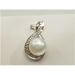 #42-STERLING SILVER PEARL & DIAMOND PENDANT