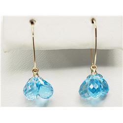 #43-14K Y/GOLD BLUE TOPAZ TEAR DROP EARRINGS