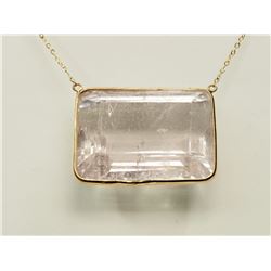 #46-14K YELLOW GOLD LARGE KUNZITE NECKLACE