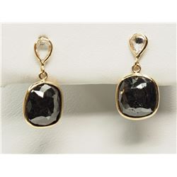 #48-14K Y/GOLD BLK DIAMOND& W/DIAMOND EARRINGS