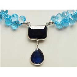 #49-14K WHITE GOLD SAPPHIRE& BLUE TOPAZ NECKLACE