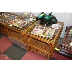 WICKER AND BAMBOO GLASSTOP END TABLE