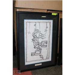 FRAMED SIGNED IAN LANG PEN DRAWING 23"X31"