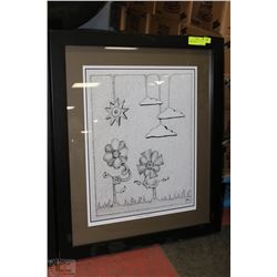 FRAMED SIGNED IAN LANG PEN DRAWING 23"X28"