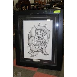 FRAMED SIGNED IAN LANG PEN DRAWING 27"X33"
