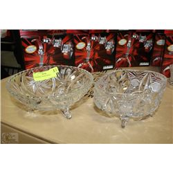 2 CRYSTAL  FOOTED BOWLS  INCL PINWHEEL