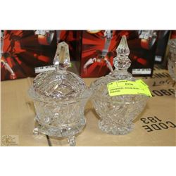 2 CRYSTAL  SUGAR BOWLS , 1 IS FOOTED