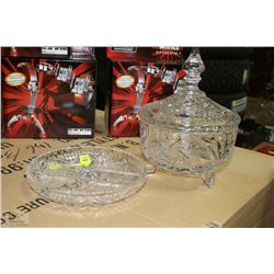 PINWHEEL CRYSTAL FOOTED LIDDED DISH & DELI DISH