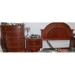 SET OF 2 NIGHT TABLES, DRESSER, AND HEAD BOARD