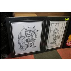 PAIR OF IAN LANG SIGNED PEN DRAWINGS