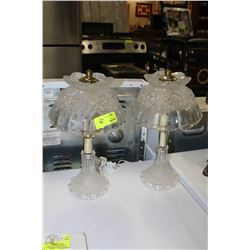 PAIR OF ESTATE ROSE GLASS LAMPS