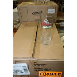CASE OF 24 NEW COORS LIGHT 16OZ GLASSES SIGNATURE