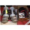 Image 1 : BOX OF EXERCISE GEAR INCL DUMBELLS WITH STAND