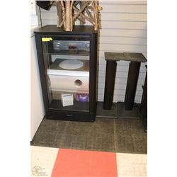 SMALL ENTERTAINMENT STAND WITH SHARP VHS PLAYER,