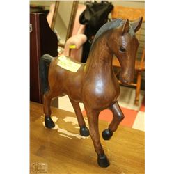 LARGE HAND CARVED SOLID WOOD HORSE STATUE