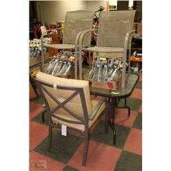 PATIO TABLE AND 4 CHAIRS, 2 WITH PADDING