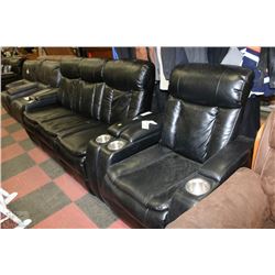 BLACK LEATHERETTE RECLINING SOFA AND CHAIR WITH