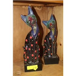 PAIR OF HANDPAINTED CAT ORNAMENTS
