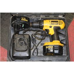 DEWALT 14.4V DRILL IN CASE WITH 2 BATTERIES &