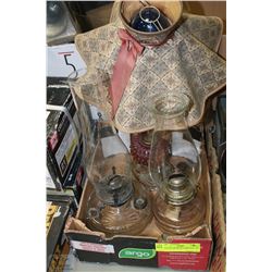 FLAT OF ASSORTED LAMPS INCL OIL