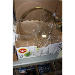 2 LARGE GLASS VASES AND A BOWL
