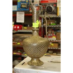 VINTAGE LARGE BRASS JUG WITH COBRA HANDLE 14"X7"