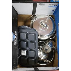 LOT OF ASSORTED SERVING DISHES INCL POTS & MORE