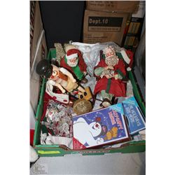 FLAT OF CHRISTMAS DECOR INCL. SANTAS,