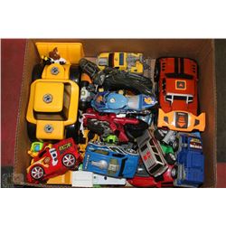 LARGE BOX OF KIDS CARS, TRUCKS,