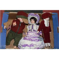 LOT OF 3 PORCELAIN DOLLS W ORIGINIAL TAGS