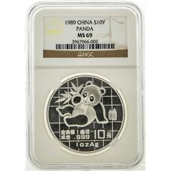 1989 China 10 Yuan Silver Panda Coin NGC MS69