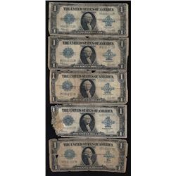 Lot of (5) 1923 $1 Silver Certificate Notes