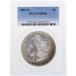 1881-S $1 Morgan Silver Dollar Coin PCGS MS64 Great Toning