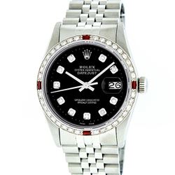Rolex Mens Stainless Steel Ruby and Diamond Datejust Wristwatch