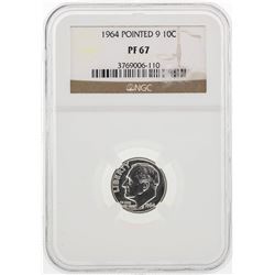 1964 Pointed 9 Silver Dime Coin NGC PF67