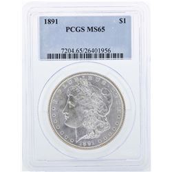 1891 $1 Morgan Silver Dollar Coin PCGS MS65